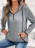 Grey Pocket Zipper Long Sleeve Hoodie