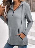 Grey Pocket Zipper Long Sleeve Hoodie