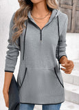 Grey Pocket Zipper Long Sleeve Hoodie