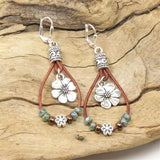 Floral Design Silver Oval Alloy Earrings