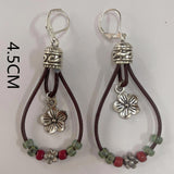 Floral Design Silver Oval Alloy Earrings