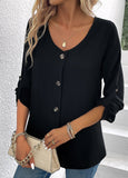 Button Long Sleeve Scoop Neck Blouse