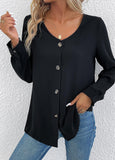 Button Long Sleeve Scoop Neck Blouse