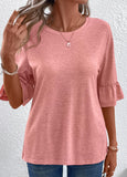 Pink Button Three Quarter Length Sleeve T Shirt