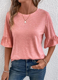 Pink Button Three Quarter Length Sleeve T Shirt