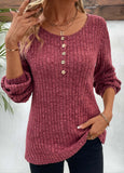 Dark Reddish Purple Button Long Sleeve T Shirt