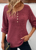 Dark Reddish Purple Button Long Sleeve T Shirt