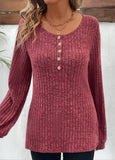 Dark Reddish Purple Button Long Sleeve T Shirt