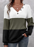 Patchwork Long Sleeve V Neck Sweatshirt