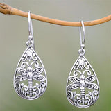 Silver Oval Dragonfly Hollow Design Earrings