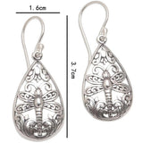 Silver Oval Dragonfly Hollow Design Earrings