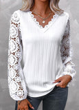 White Lace Long Sleeve V Neck Blouse