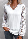 White Lace Long Sleeve V Neck Blouse