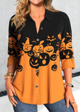 Button Halloween Pumpkin Print Long Sleeve