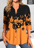 Button Halloween Pumpkin Print Long Sleeve