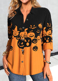 Button Halloween Pumpkin Print Long Sleeve