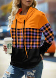 Patchwork Plaid Long Sleeve Hoodie