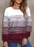 Wine Red Geometric Print Long Sleeve Sweatshirt