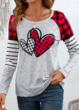 Grey Patchwork Plaid Long Sleeve Round Neck T Shirt