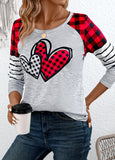 Grey Patchwork Plaid Long Sleeve Round Neck T Shirt