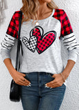 Grey Patchwork Plaid Long Sleeve Round Neck T Shirt