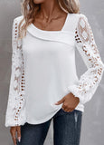 Lace Long Sleeve Asymmetrical Neck Blouse