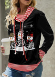 Black Patchwork Snowman Print Christmas Long Sleeve Cowl Neck Sweatshirt