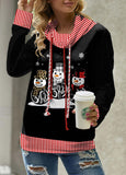 Black Patchwork Snowman Print Christmas Long Sleeve Cowl Neck Sweatshirt