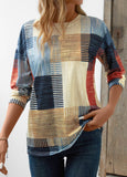 Patchwork Geometric Print Long Sleeve T Shirt