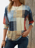 Patchwork Geometric Print Long Sleeve T Shirt