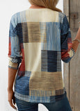 Patchwork Geometric Print Long Sleeve T Shirt