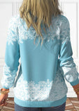 Light Blue Button Christmas Snowman Print Long Sleeve Sweatshirt