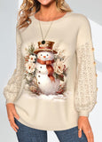 Christmas Lace Snowman Print Long Sleeve Sweatshirt