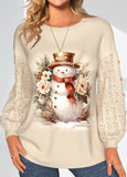 Christmas Lace Snowman Print Long Sleeve Sweatshirt