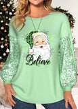 Sequin Santa Claus Print Christmas Sweatshirt