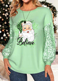 Sequin Santa Claus Print Christmas Sweatshirt