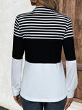 Striped Long Sleeve Turn Down Collar Sweatshirt