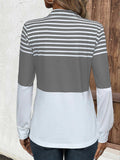 Striped Long Sleeve Turn Down Collar Sweatshirt