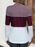 Striped Long Sleeve Turn Down Collar Sweatshirt