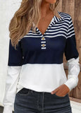 Striped Long Sleeve Turn Down Collar Sweatshirt