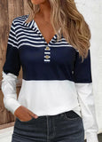 Striped Long Sleeve Turn Down Collar Sweatshirt