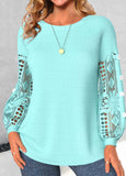 Mint Green Lace Long Sleeve Round Neck Sweatshirt