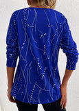 Button Geometric Print Long Sleeve T Shirt