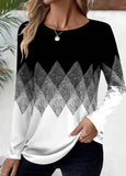 Black Patchwork Geometric Print Long Sleeve T Shirt