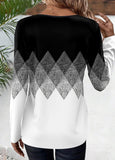 Black Patchwork Geometric Print Long Sleeve T Shirt