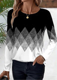 Black Patchwork Geometric Print Long Sleeve T Shirt