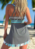 Criss Cross Tribal Print Dark Grey Swimdress and Shorts