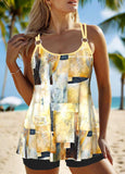 Patchwork Geometric Print Light Yellow Tankini Top