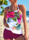 Tummy  Floral Print Hot Pink Tankini Set