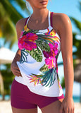 Tummy  Floral Print Hot Pink Tankini Set